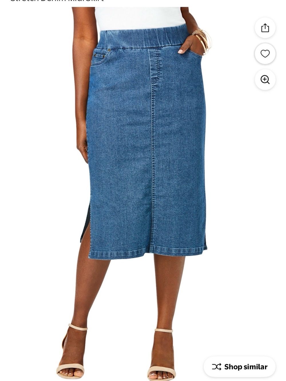 Woman Within Blue Denim Midi Skirt with Side Slit